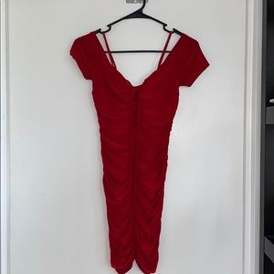 RUCHED RED DRESS